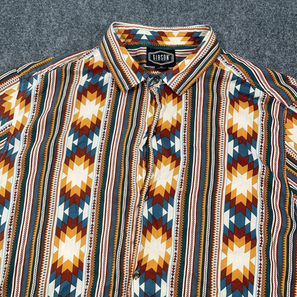 Gibson Trading Western Shirt‎ Men's XL Aztec All Over Print  Button Up S/S Light